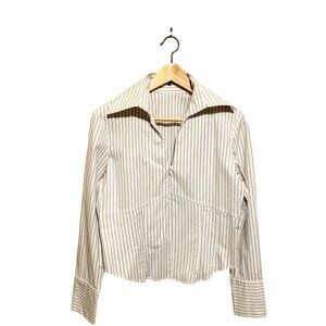 VTG Jeffrey Halper‎ Top Metallic Striped LG Collar Cuffs 3/4 Zip Sz M  Retro Y2K